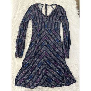 Free People Womens Small Floral Open Back Dress Deep V Neck